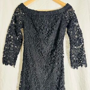 Bebe Black Floral Lace Off Shoulder Bodycon Dress Size XS